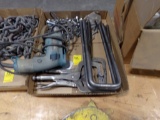 Box of (2) Welding Clamps, Makita Drill, Misc Hardware, Lg. LL-Bolts