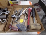 Box with Pipe Wrench, Rubber Mallet, Big Reamers, (2) Pipecutters, Hacksaw
