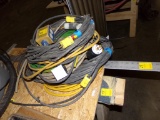 Pile of (8) Heavy Ext Cords - Mostly 110V & Alum. T-Square