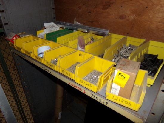 Group of Hardware in Yellow Bins, Large Grade Bolts, Lags, Smaller Hardware