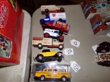 (4) 1:64 Scale Trucks - Hersheys, (1) Small Scale Checkered Cab, (1) True V