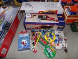 1996 Mobil Stake Body Truck and a Box of Misc Collectible Buttons, Coke Spo