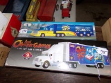 (2) Plastic Tractor Trailers, Texaco 1996 Izzy's Olympic Games Car Carrier,