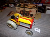 Mettoy Play Things Mechanical Tin Tractor, Box is a Little Rough but Tracto