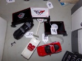 (3) Mini Corvette License Plates, Mobil Gas Sign And (3) 1:43 Scale Corvett