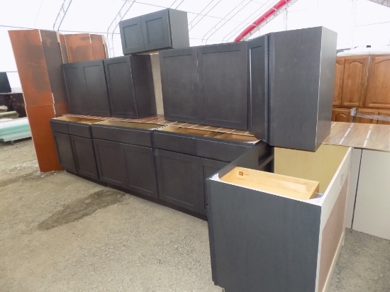 Slate Gray Kitchen Cabinet Set; 30'' Upper Cabinets; Self Closing Drawers/D