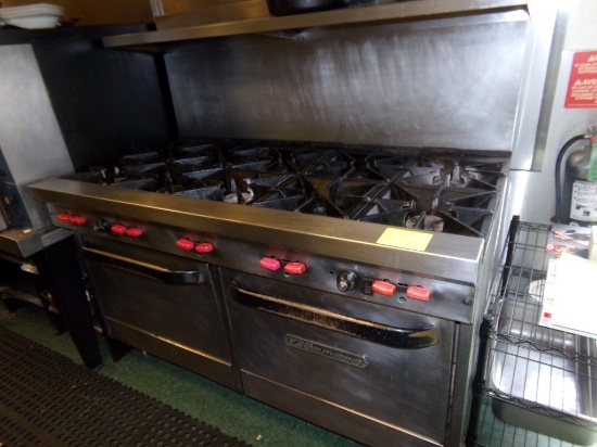 South Bend 10 Burner Nat Gas with Double Door Bottom Ovens, w SS Top Shelf,