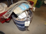 Blue 5 Gallon Bucket of Assorted Tire Chains and Rubber Tighteners