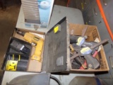 Box of Clamps and Dewalt Cordless 12 volt Drill in Metal Case.
