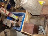Blue Tote with Old Oil Cans and Other Fluids, Box with Antique Tools for El
