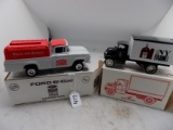 (2) Truck Banks, 1960 Ford 4WD Pickup ''Ford Tructor'', 1935 Mack Freight T