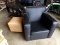 Black Leather Club Chair & Tan Leather Ottoman
