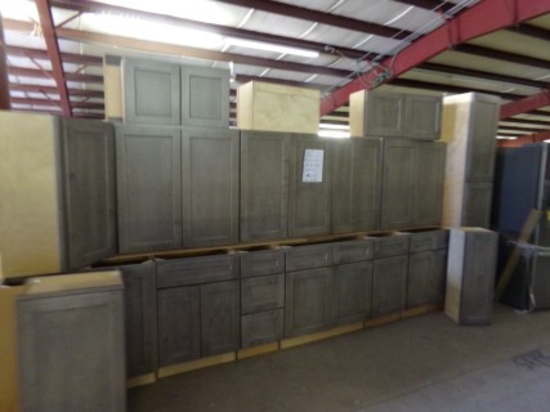 Barnwood Gray/Lt Gray Kitchen Cabinet Set, 36'' Top Cabinets, 16 Piece Set,