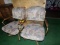 (2) Upholstered Chairs with Brass and Wood Arms