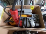 Box w/Milwaukee Corded Drill, Plastic Clamps & Glass Movers