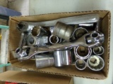 Box of Mixed Sockets, Grinding Wheels, All in 1 Wrench