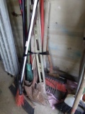 Group of Hand Tools, Brooms, Mops, Shovels, Rake, Pick, Maul, Etc