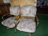 (2) Upholstered Chairs with Brass and Wood Arms