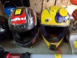 (2) Closed Face Helmets - Yellow HJC and Black/Red Mossi - Both Missing Vis