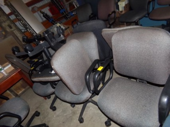 (6) Office Chairs, (5) Grey, (1) Blue and (1) Gray - Has The Back Off It