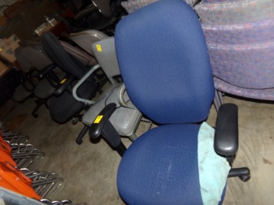 (3) Assorted Chairs, Blue Office Chair, Black Office Chair and a Steel Arme