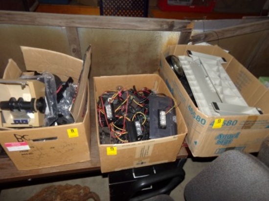 (3) Boxes of Automotive Lights and Brackets and Misc Patrol Car Items