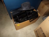 Box of Organizer Trays and CB Radios and a Small Officers Hat