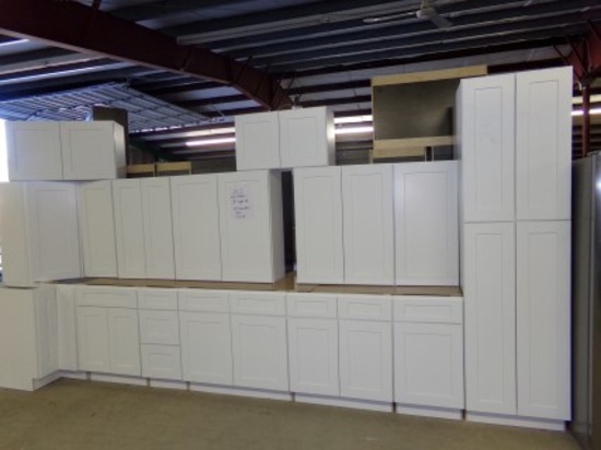 White Shaker Kitchen Set, 36'' Wall Cabinets, 15 Piece Set, 4 Door Pantry,