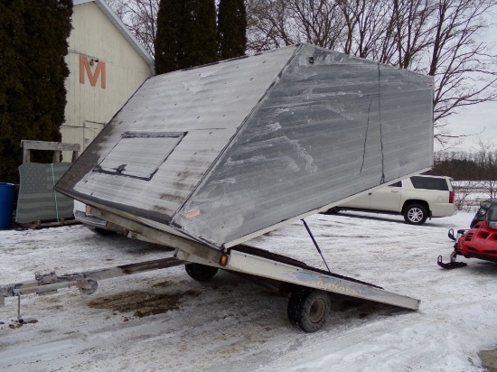 2002 Karavan 2 Place Tilt Snowmobile Trailer, Enclosed, Black, Has New Tire