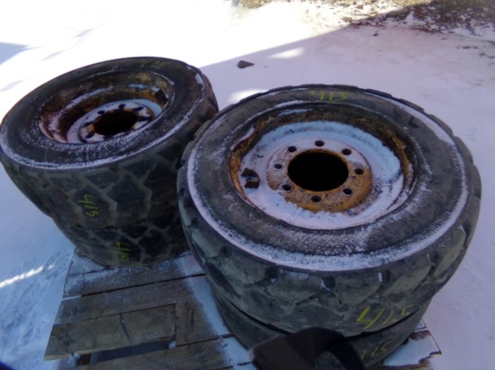 Set of (4) JD Mtd 10-16.5 Tires On Rims, (2) Air, (2) Hard Rubber, One Pric