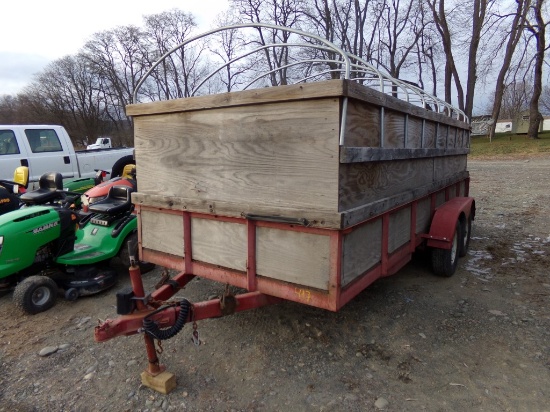 6x16 Red Tandem Axle Trailer w/ Wood Sides and Arch Supports For Soft Cover