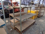 4 Tier Metal & Wood Shelf, and a 3 Tier Rolling Shelf on Large Casters, All