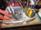 Plastic Pail w/Rivet Gun, Rapid Vise Clamp, Wire Wheels, Paint Can w/Caulk