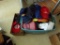 Plastic Tote and Box with Large Quanity of Misc. Hats