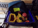 Blue Basket With Misc Tools; 100' Tape, Head Gun, Hammer, Clamps, ETC.