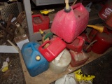 Large Group of Plastic Gas Cans, 13 Total, Assorted Sizes