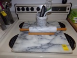 Marble Mixing Board Set 18''x18''x3/4'' with Rolling Pin and Utensil Storag