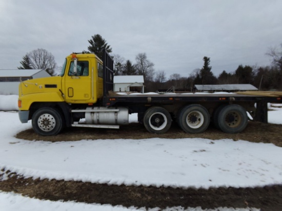 Mack CH613, Tri Axle Flatbed Dump Truck, 20' Heavy Steel Flatbed Body, 350