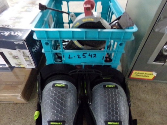 Blue Tote w/Knee Pads, (3) Corded Elec. Tools  (2542)