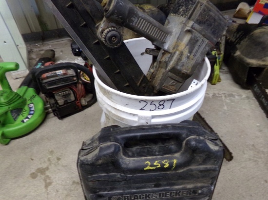 White Bucket w/Air Nailer, B&D Saber Saw in Black Box
