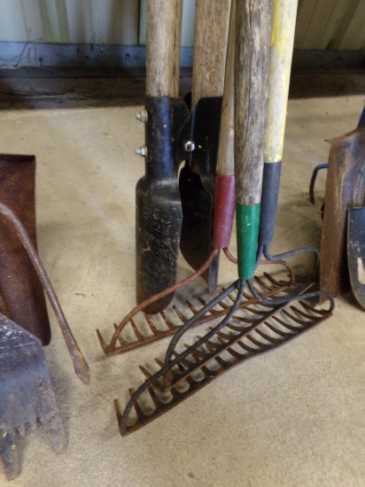Group Of Rakes & Post Hole Digger (2694)