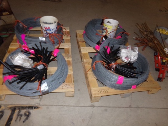 (2) Pallets High Tensil Wire, Clips Strainers, Insulators