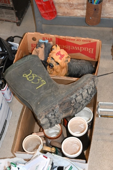 Box of Steins, Box of Dogs, Pair of Boots (2839)