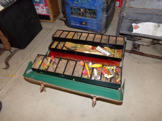 Green Metal Tackle Box with Old Lures (#2846)