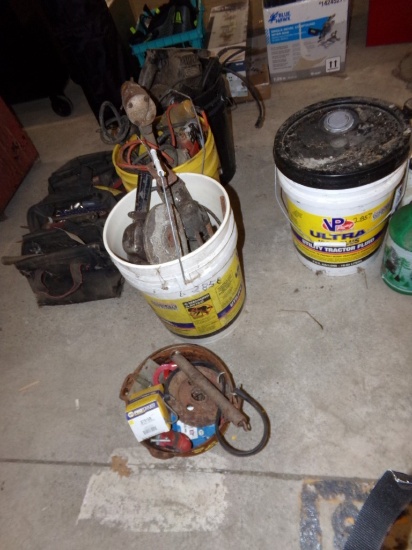 (3) Buckets of Power Tools, (1) Cast Iron Pot (#2858)