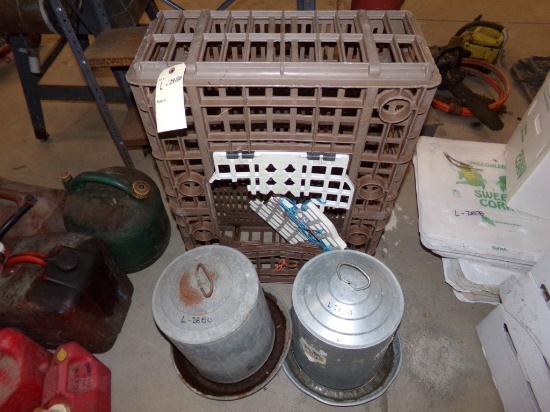 (2) Chicken Waterers and Crates (#2880)