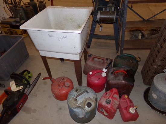 Group of Fuel Cans, Plastic Sears, Wash Sink (#2881)