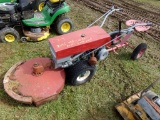 Red and Grey Walk Behind Tractor With Sulky and Front Mower Deck - NOT RUNN