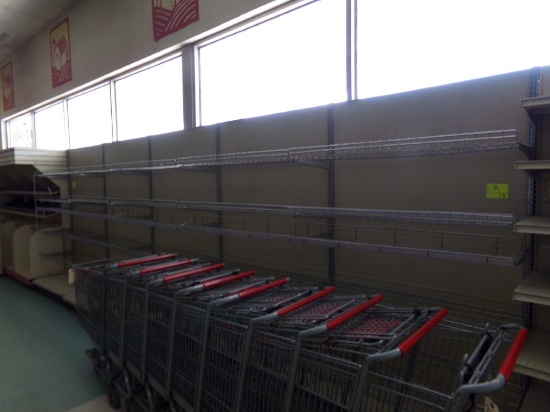 (5) 4' Sections of Single Sided, 7' Tall, Gondola Shelving w/Wire Shelves,