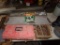 Large Metal Tool Box, Red Plastic Tool Box and Box of Old Tools and Blades
